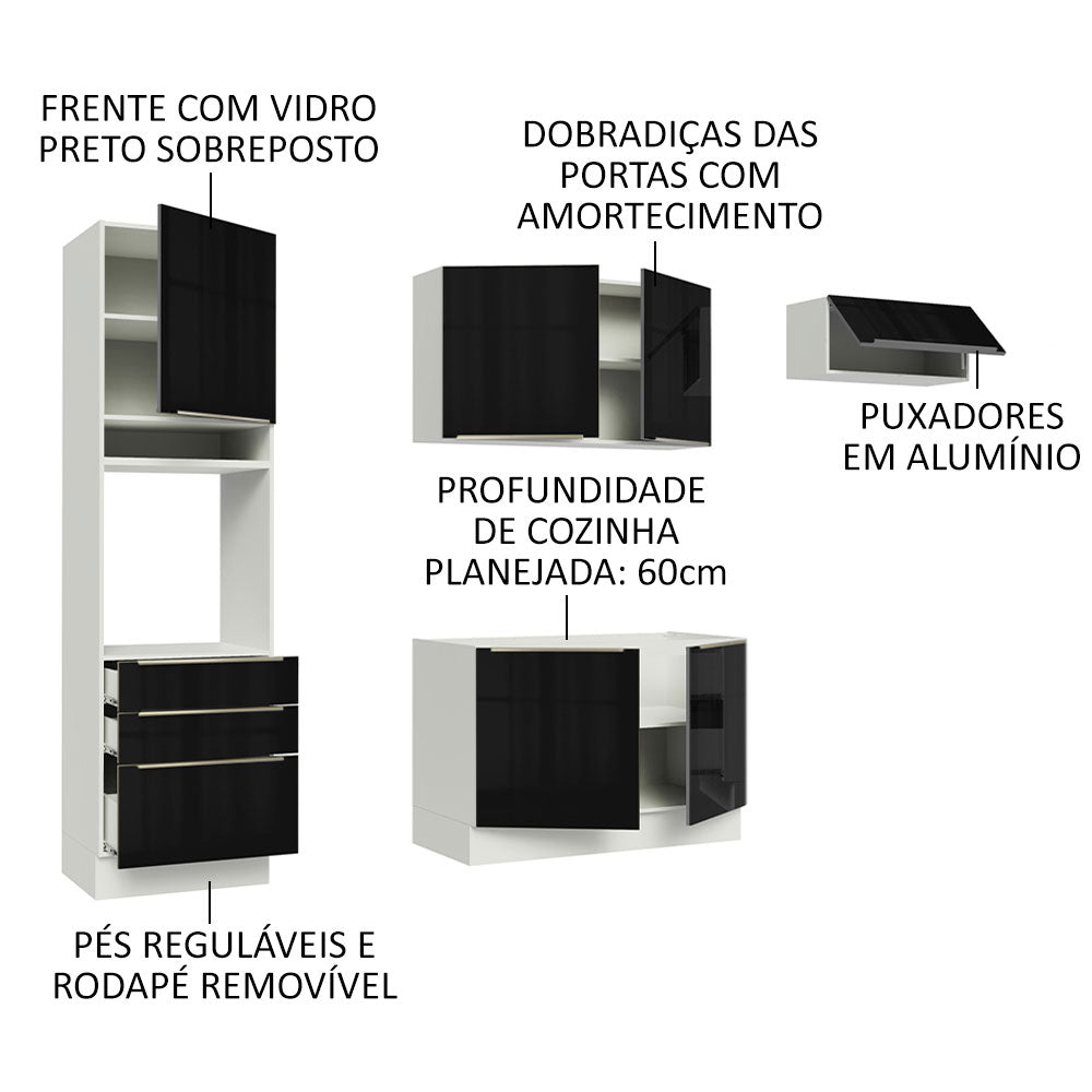 Armário de Cozinha Completa 260cm Branco/Preto Lux Madesa 03