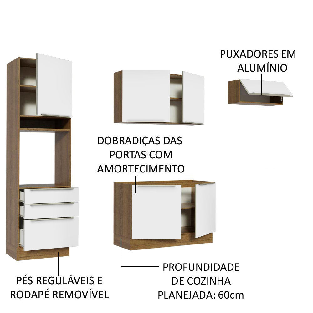 Armário de Cozinha Completa 260 x 60 cm Rustic/Branco Veludo Lux Madesa 03