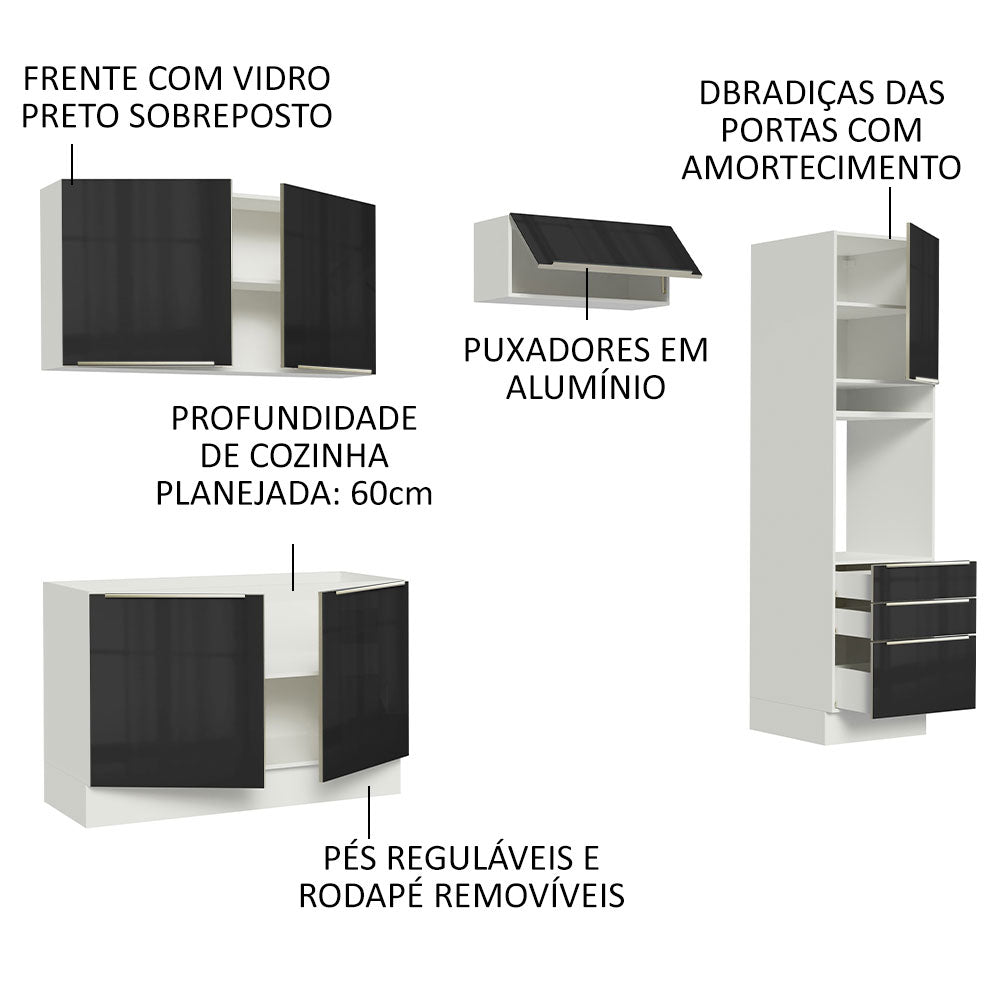 Armário de Cozinha Completa 260 x 60 cm Branco/Preto Lux Madesa 05