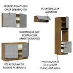 Armário de Cozinha Completa 260 x 60 cm Rustic/Cinza Lux Madesa 05