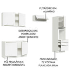 Armário de Cozinha Completa 260 x 60 cm Branco Branco Veludo Lux Madesa 05