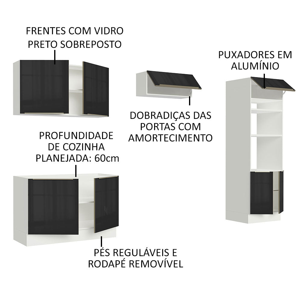 Armário de Cozinha Completa 270 x 60 cm Branco Preto Lux Madesa 01