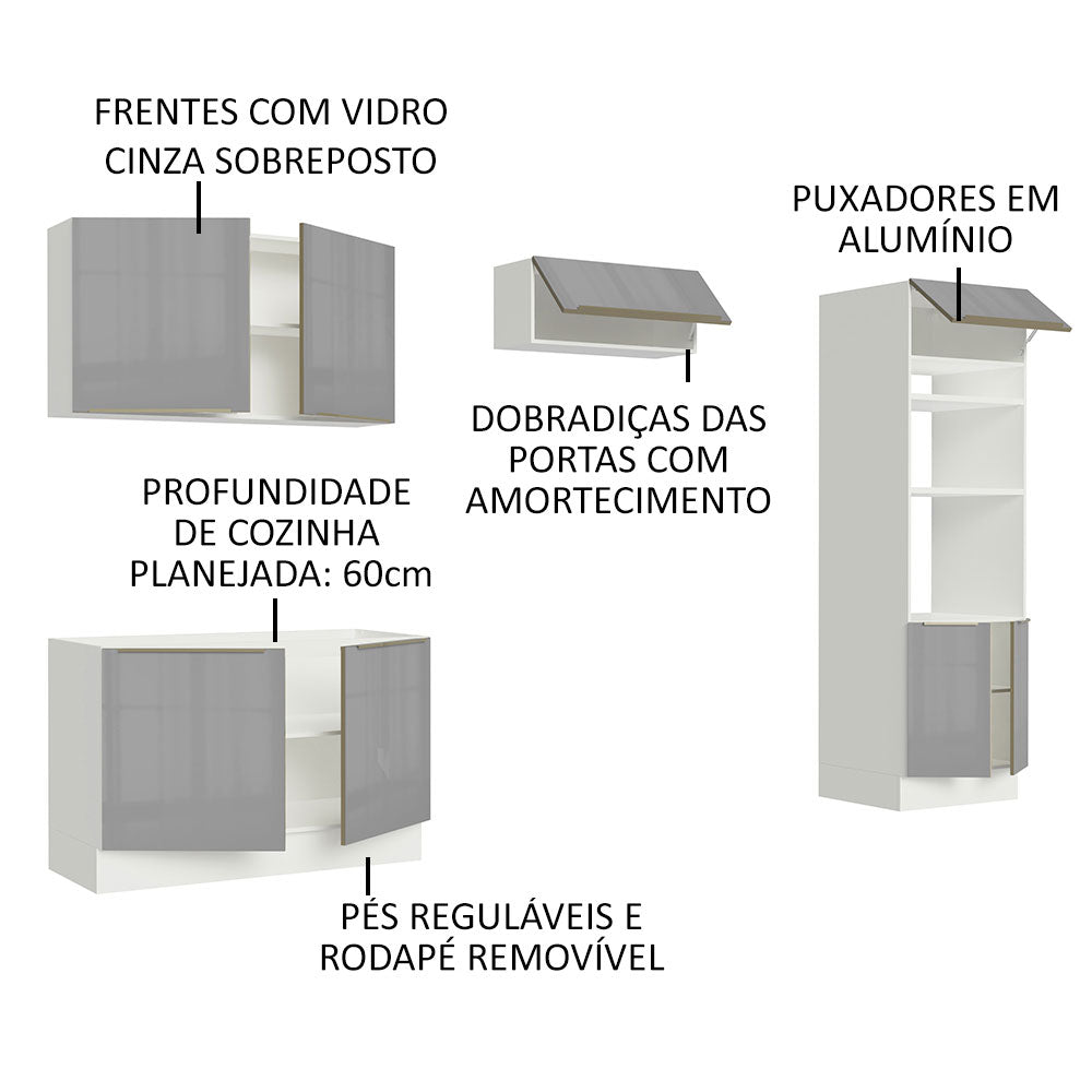 Armário de Cozinha Completa 270 x 60 cm Branco Cinza Lux Madesa 01