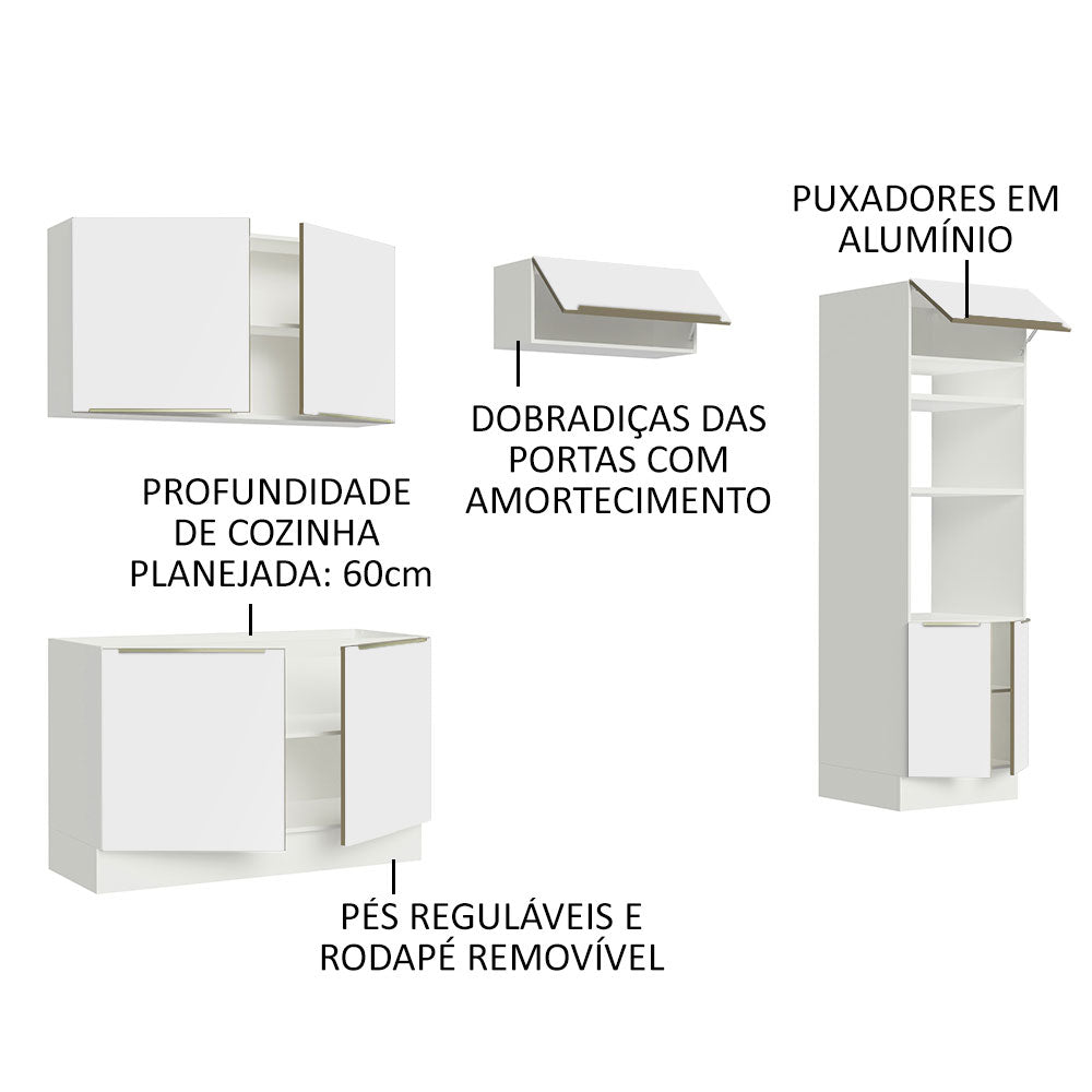 Armário de Cozinha Completa 270 x 60 cm Branco Branco Veludo Lux Madesa 01