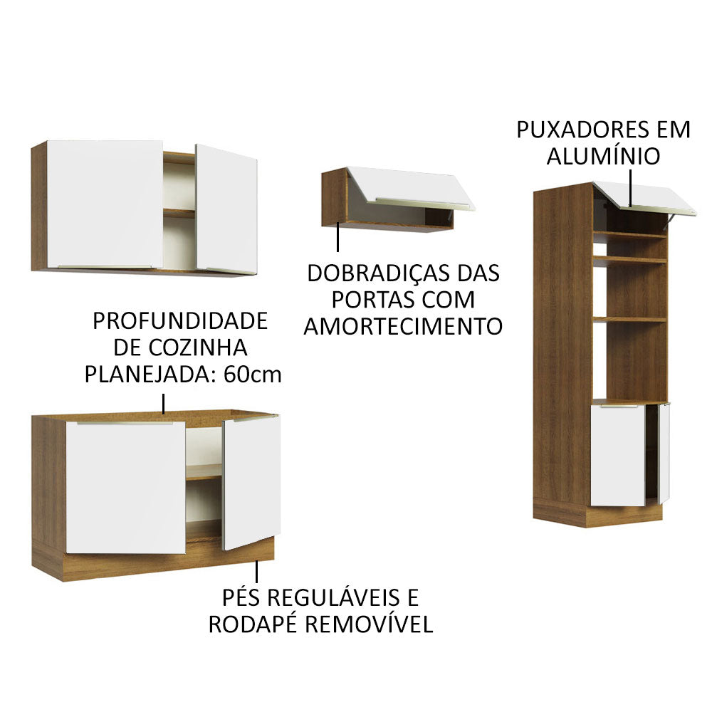 Armário de Cozinha Completa 270cm Rustic Branco Veludo Lux Madesa 01