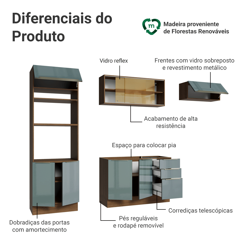 Armário de Cozinha Completa 270 cm Rustic/Cinza Lux Madesa 07