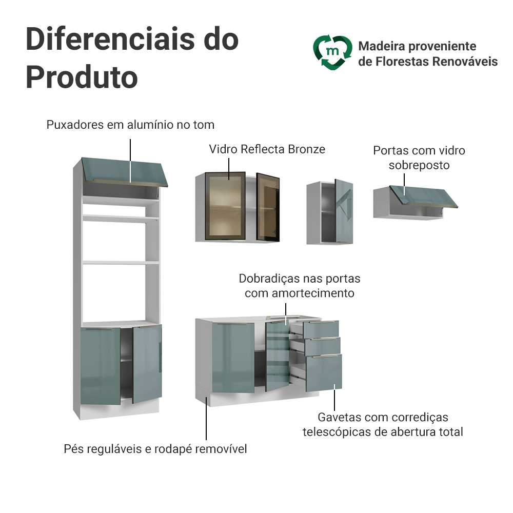 Armário de Cozinha Completa 270 cm Branco/Cinza Lux Madesa 10