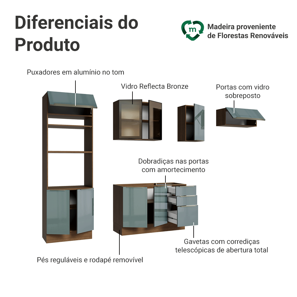 Armário de Cozinha Completa 270 cm Rustic/Cinza Lux Madesa 10