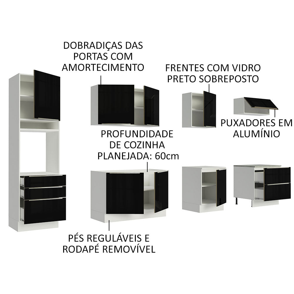Armário de Cozinha Planejada 320cm Branco/Preto Lux Madesa 04