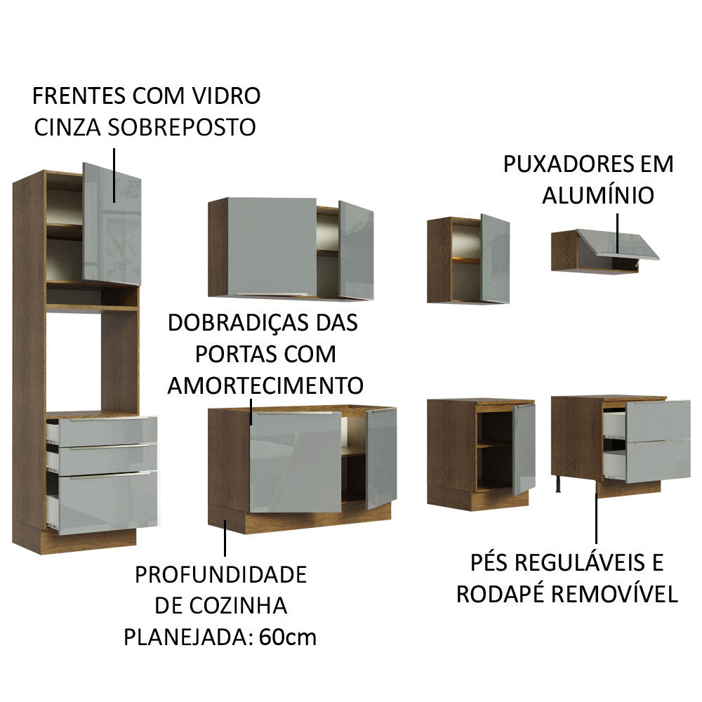 Armário de Cozinha Planejada 320 x 60 cm Rustic/Cinza Lux Madesa 04