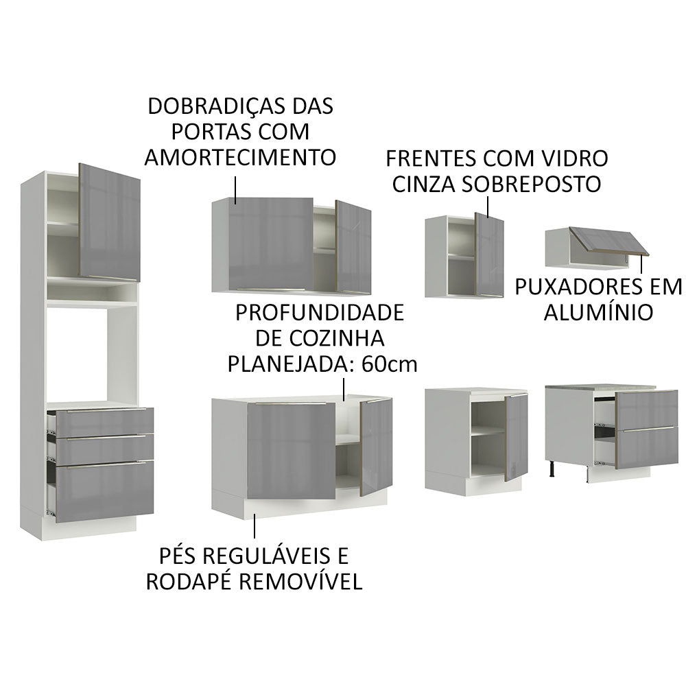 Armário de Cozinha Planejada 320cm Branco/Cinza Lux Madesa 04