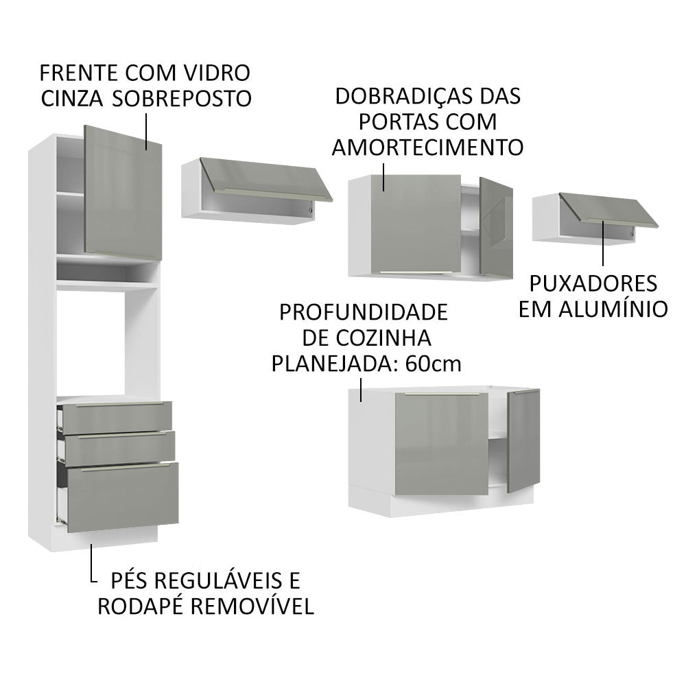 Armário de Cozinha Completa 340cm Branco/Cinza Lux Madesa 01