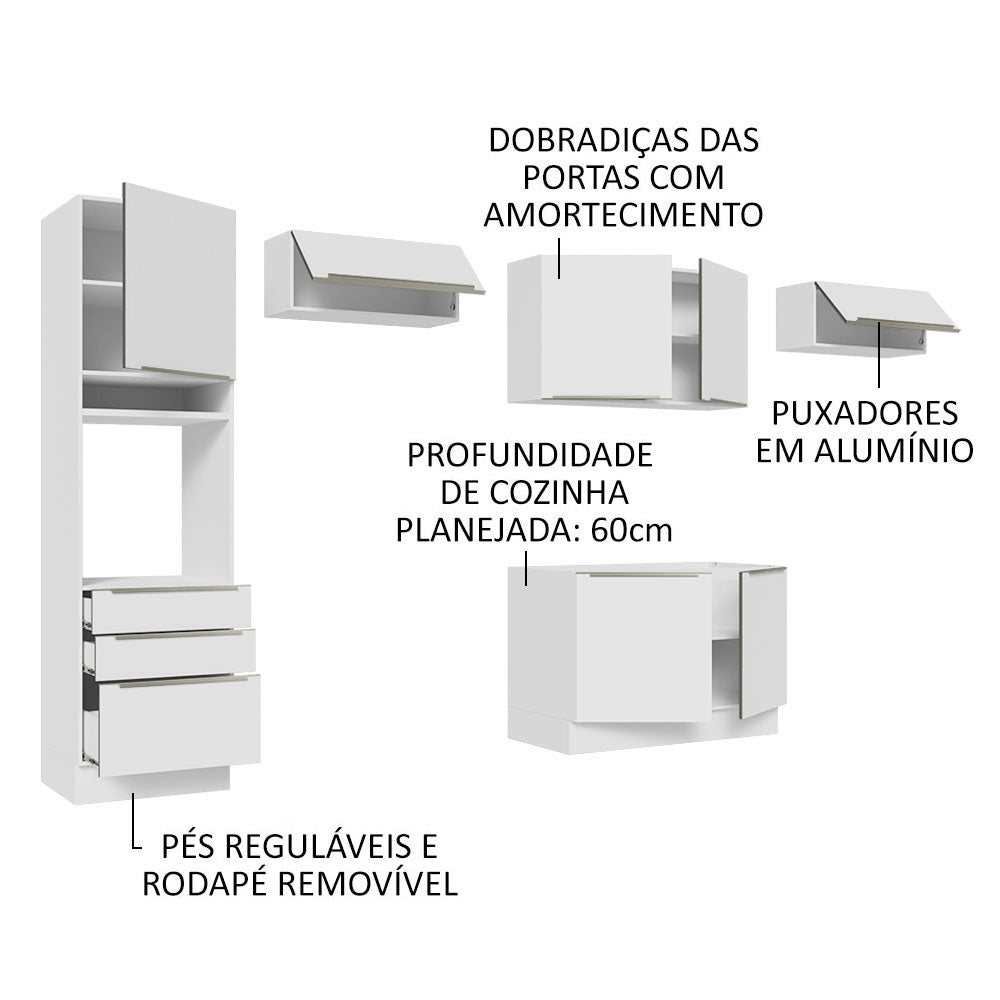 Armário de Cozinha Completa 340cm Branco/Branco Veludo Lux Madesa 01
