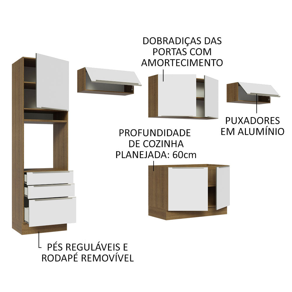Armário de Cozinha Completa 340cm Rustic Branco Veludo Lux Madesa 01