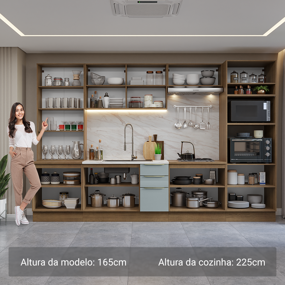 Armário de Cozinha Completa 340 x 60 cm Rustic/Cinza Lux Madesa 02
