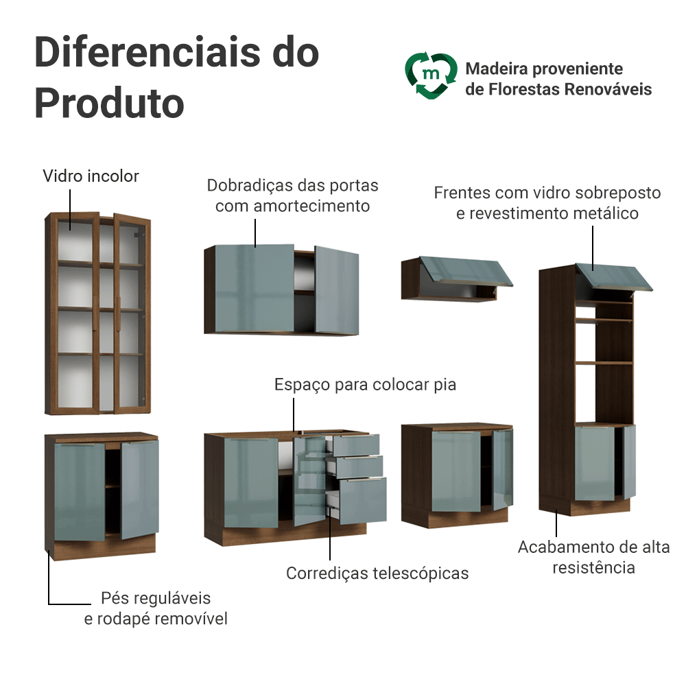 Armário de Cozinha Completa 340 cm Rustic/Cinza Lux Madesa 03