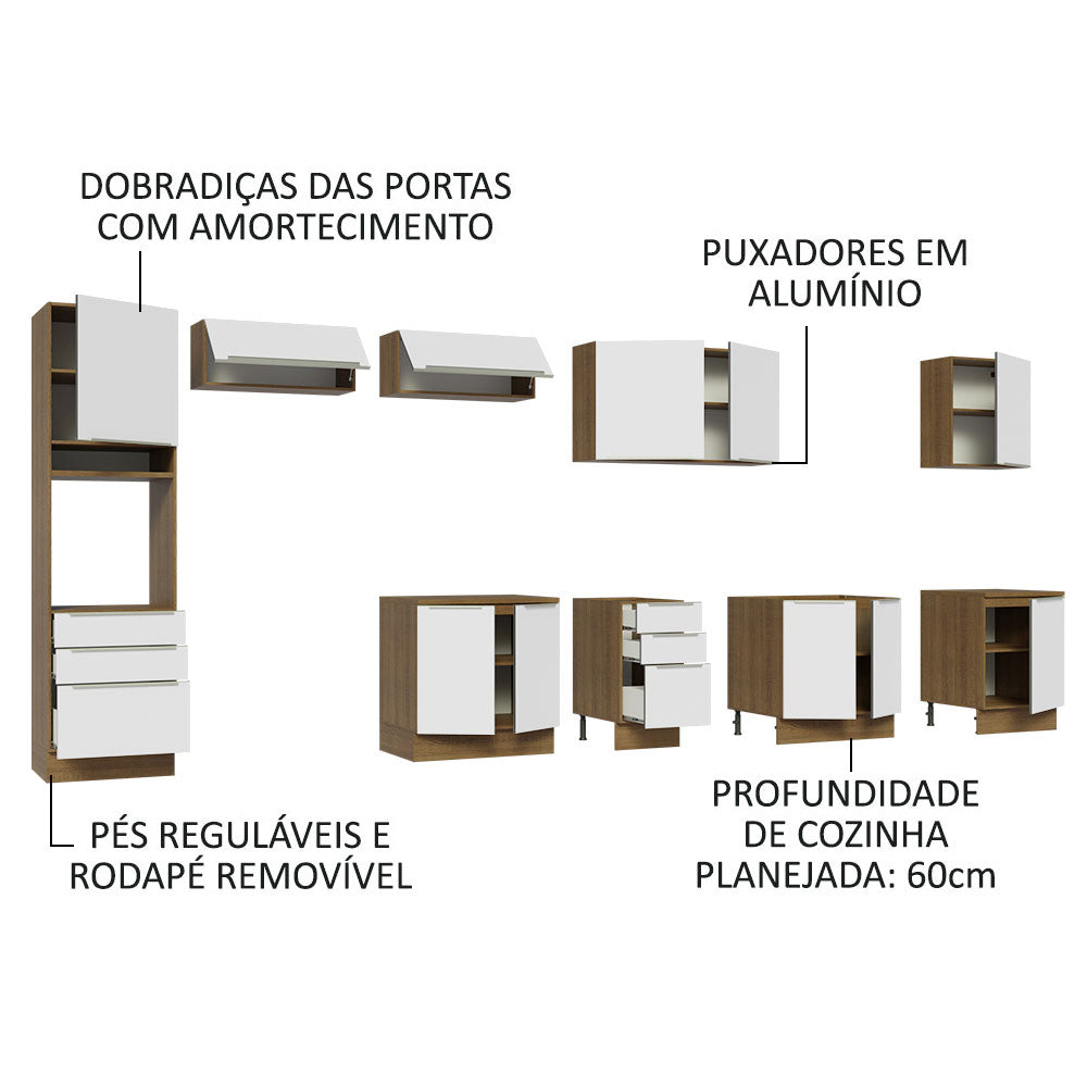Armário de Cozinha Completa 400cm Rustic/Branco Veludo Lux da Thauane Madesa