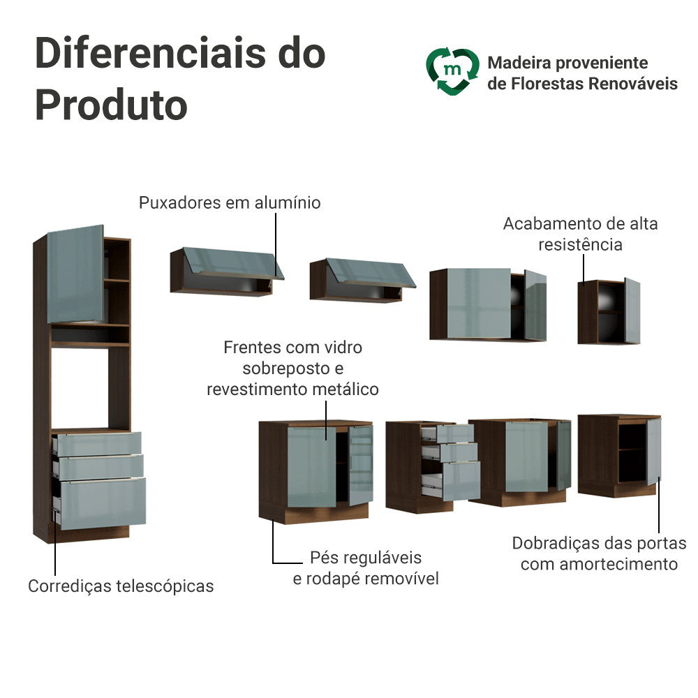 Armário de Cozinha Completa 400 cm Rustic/Cinza Lux Madesa 02