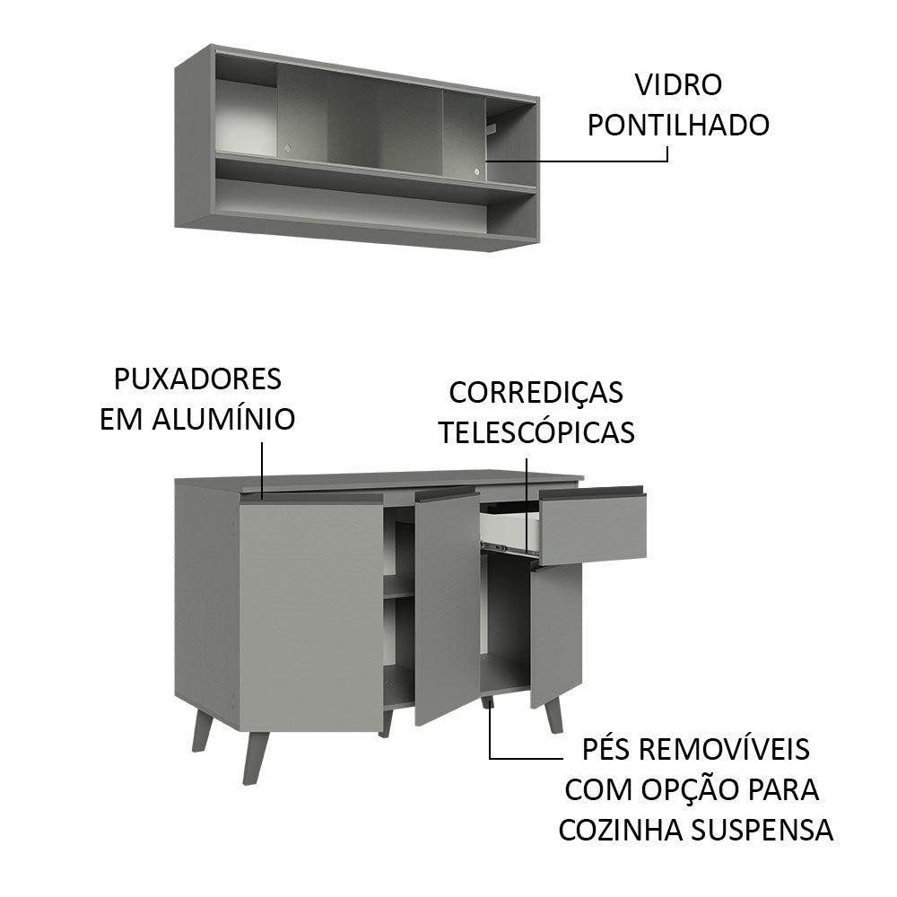 Armário de Cozinha Compacta 120cm Cinza Nice Madesa 02