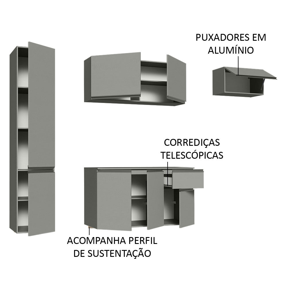Armário de Cozinha Completa Suspenso 220cm Cinza Nice Madesa 02