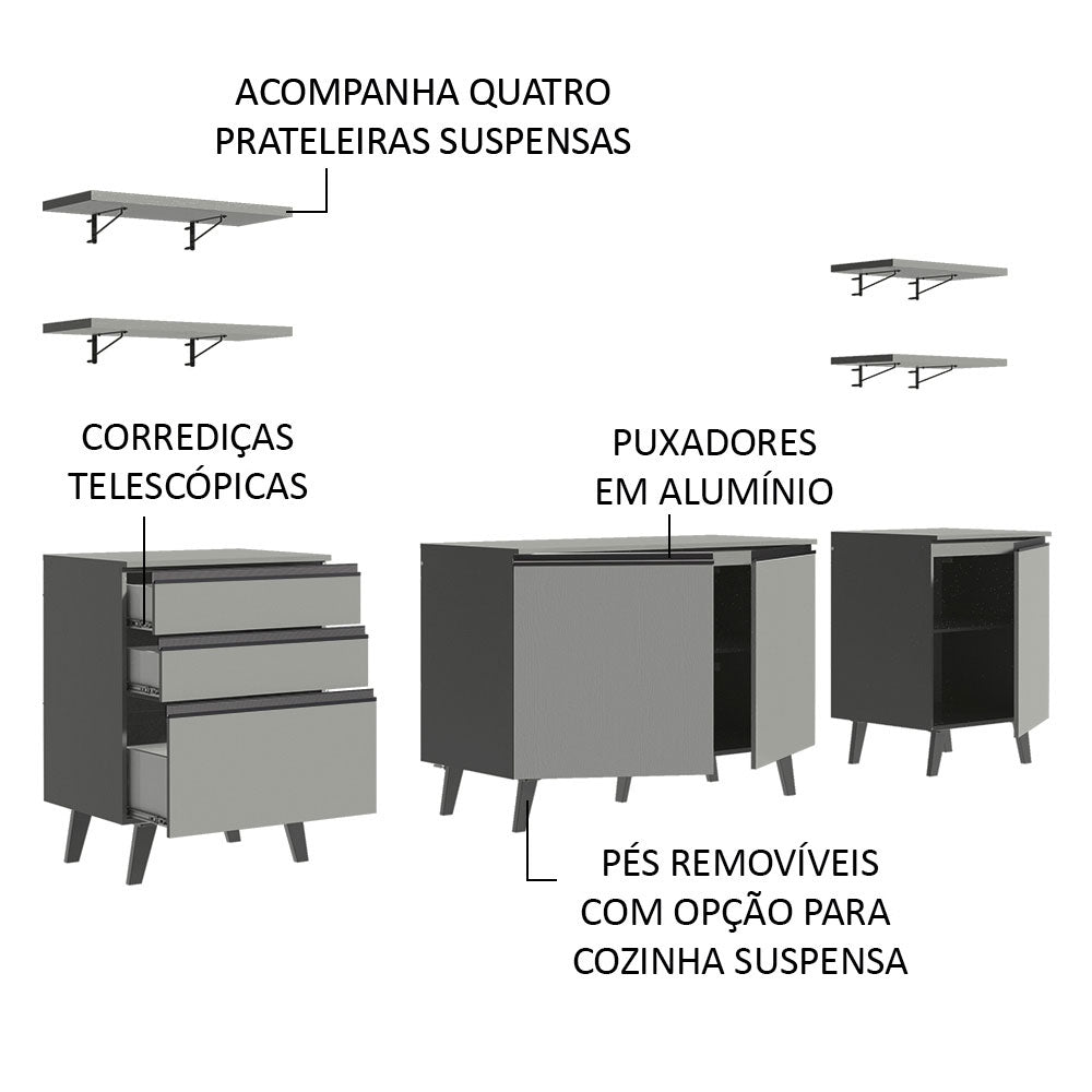 Armário de Cozinha Compacta 240cm Cinza Nice Madesa 01