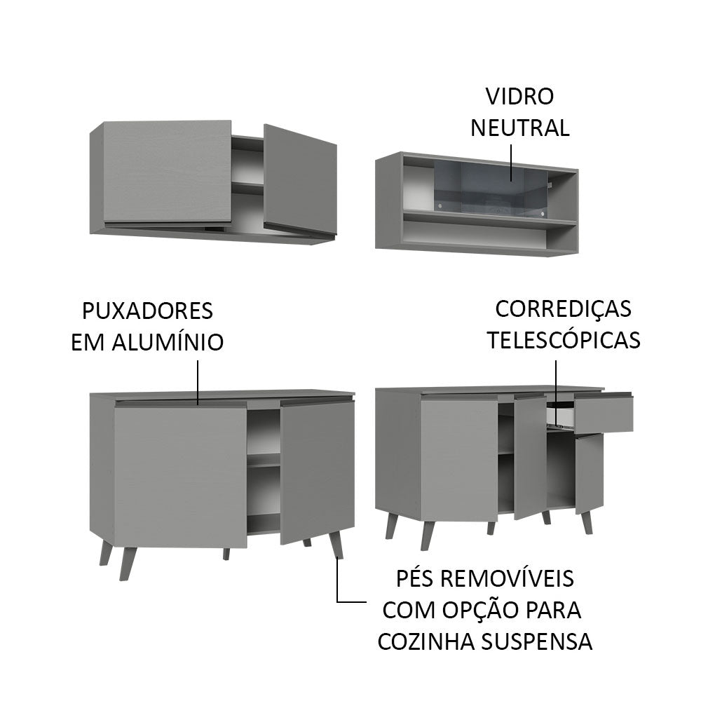 Armário de Cozinha Completa 240cm Cinza Nice Madesa 03