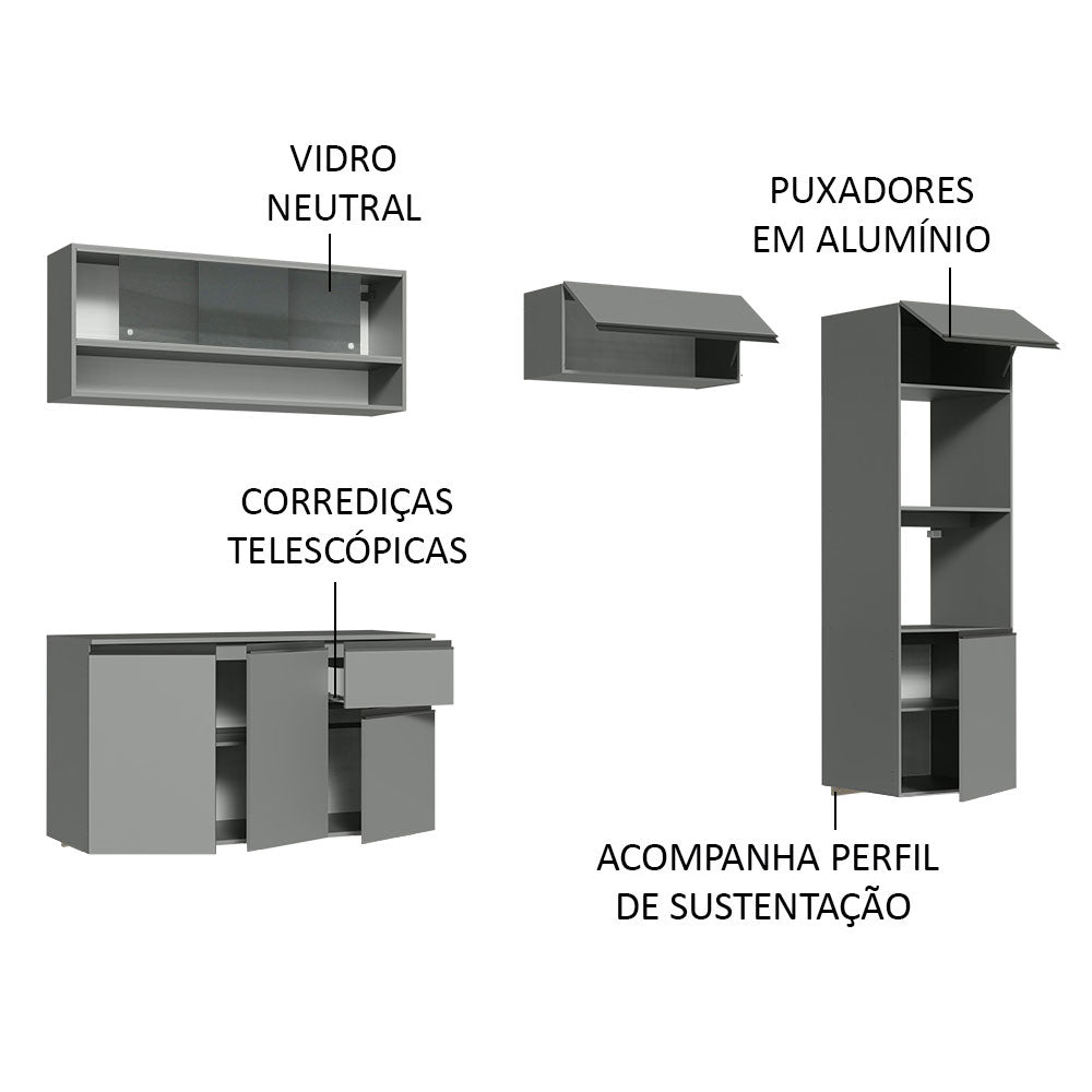Armário de Cozinha Completa Suspenso 260cm Cinza Nice Madesa 10