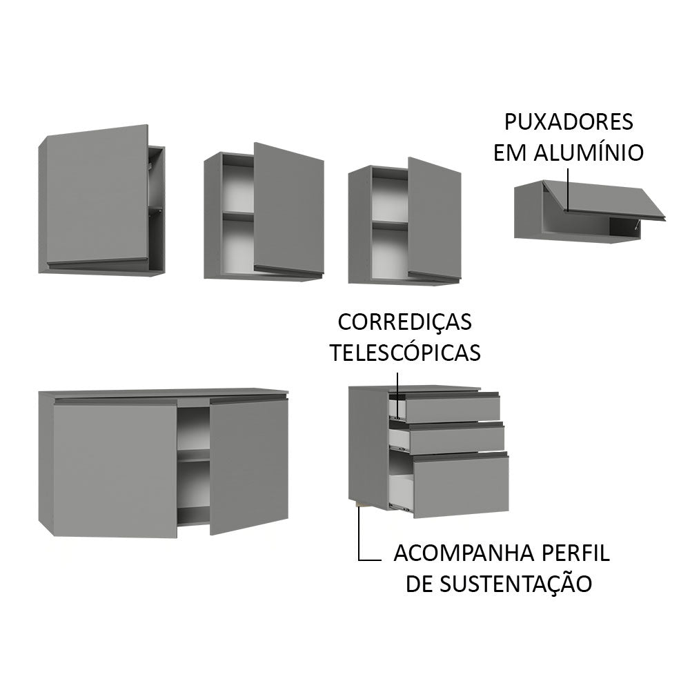 Armário de Cozinha Completa Suspenso 260cm Cinza Nice Madesa 13
