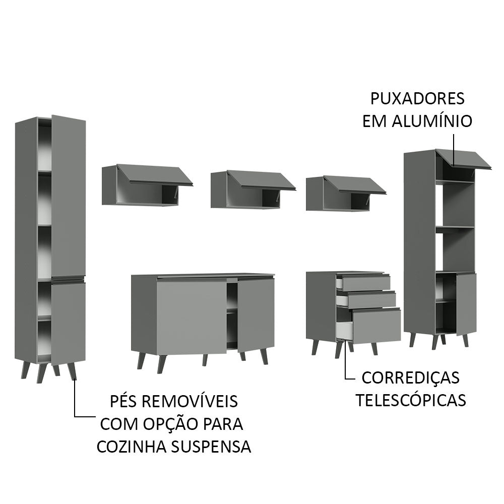 Armário de Cozinha Completa 280cm Cinza Nice Madesa 01