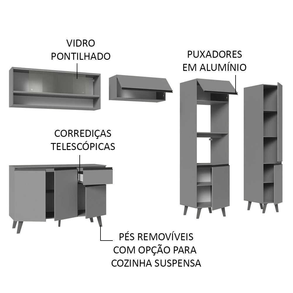 Armário de Cozinha Completa 300cm Cinza Nice Madesa 08