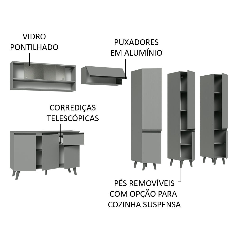 Armário de Cozinha Completa 320cm Cinza Nice Madesa 03