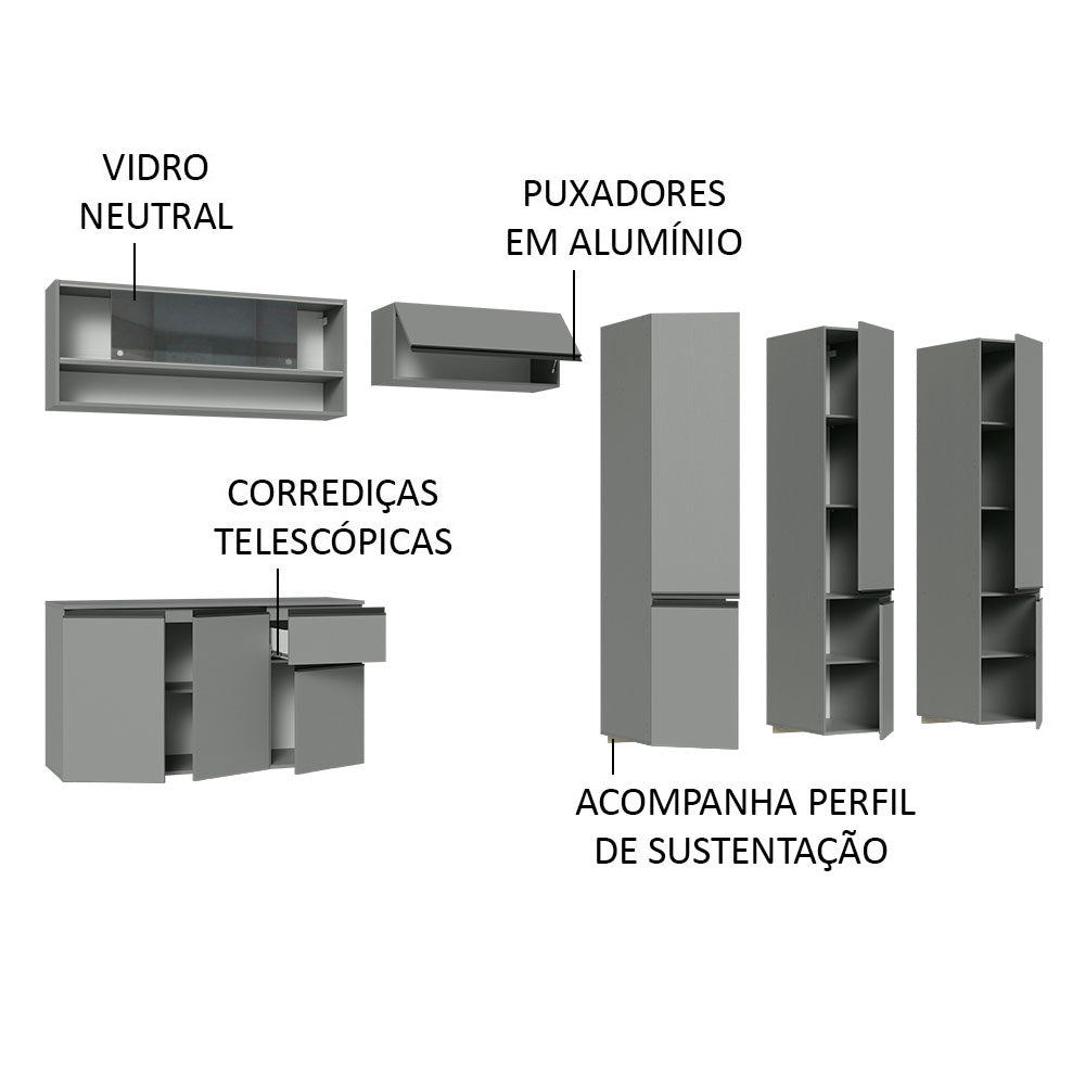 Armário de Cozinha Completa Suspenso 320cm Cinza Nice Madesa 04