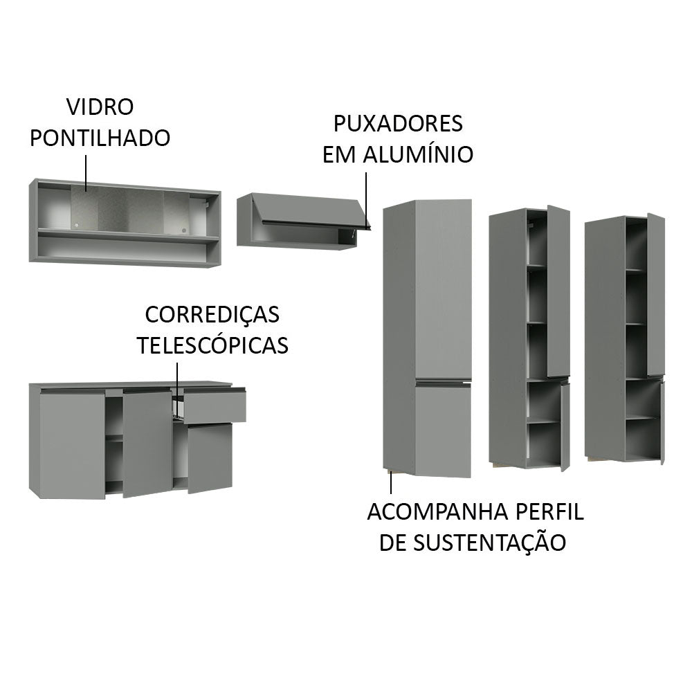 Armário de Cozinha Completa Suspenso 320cm Cinza Nice Madesa 05