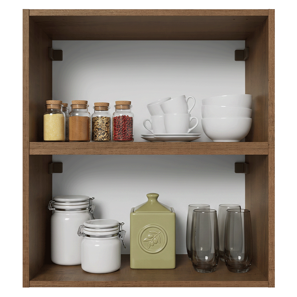 Kit 2 Armários Aéreos de Cozinha 60 cm Rustic/Preto Vidro Reflecta Bronze Vinil Madesa