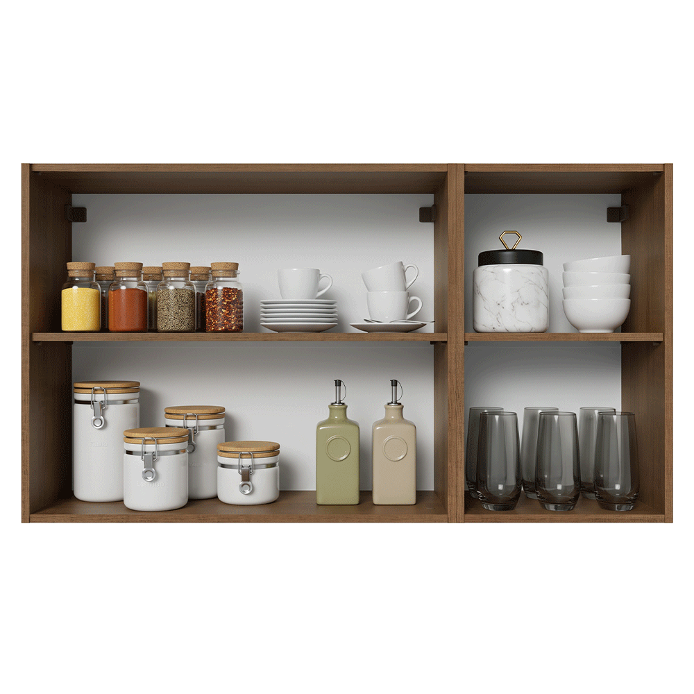 Kit 2 Armários Aéreos de Cozinha 3 Portas 120 cm Rustic/Preto Vidro Reflecta Bronze Vinil Madesa