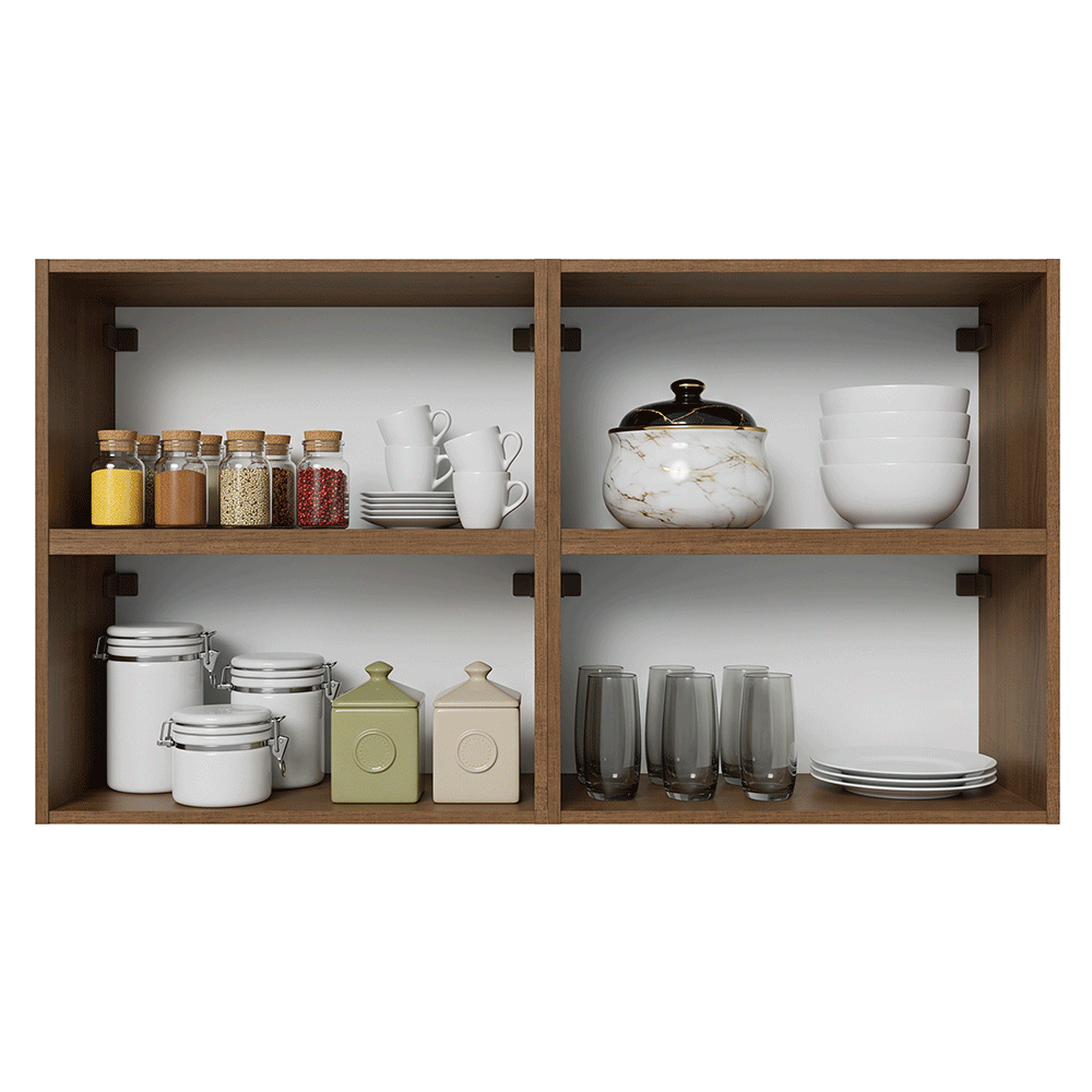 Kit 4 Armários Aéreos de Cozinha 120 cm Rustic/Preto Vidro Reflecta Bronze Vinil Madesa