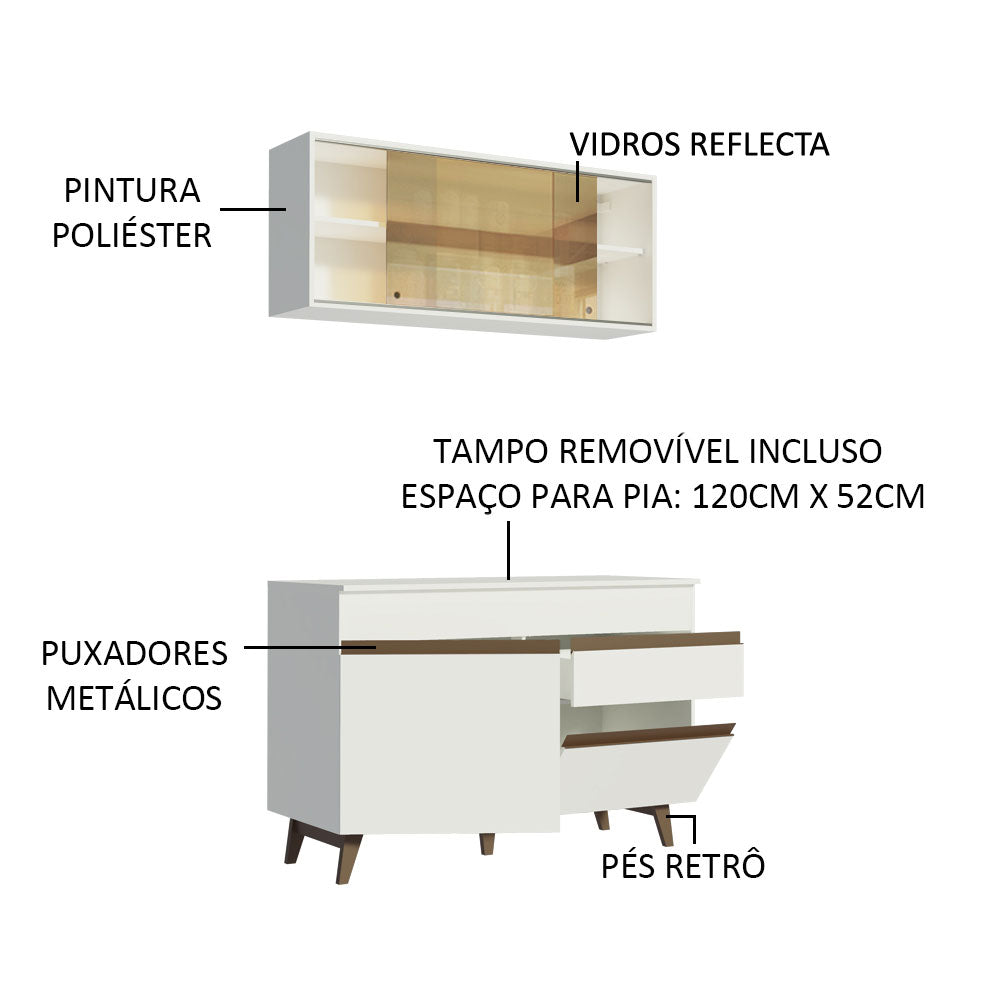 Armário de Cozinha Compacta 120cm Branco Reims Madesa 01