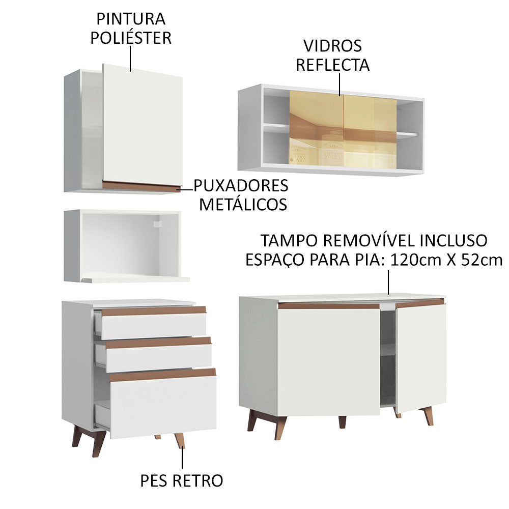 Armário de Cozinha Compacta 180cm Branco Reims Madesa 02