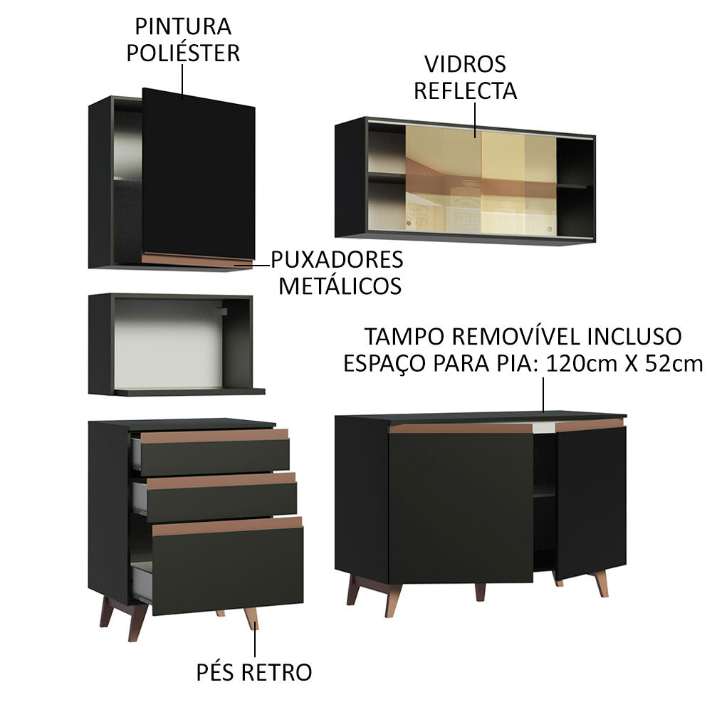 Armário de Cozinha Compacta 180cm Preto Reims Madesa 01