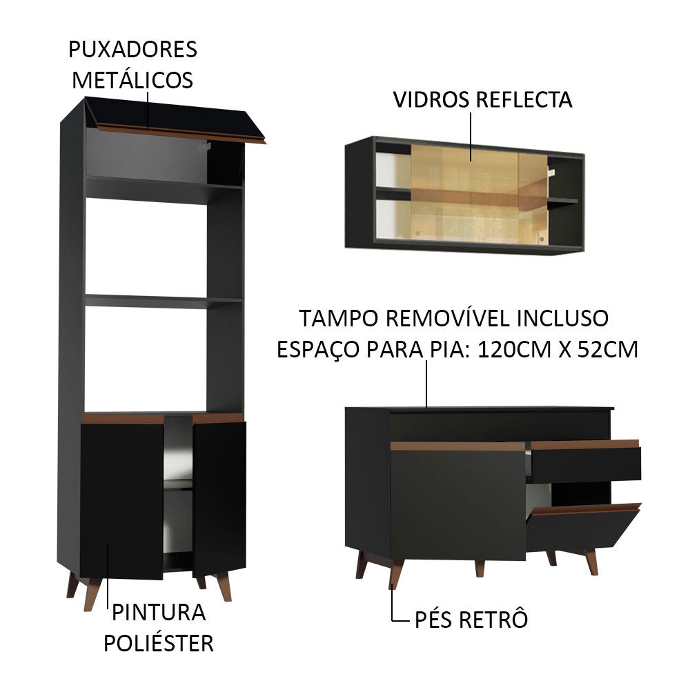 Armário de Cozinha Compacta 190cm Preto Reims Madesa 02