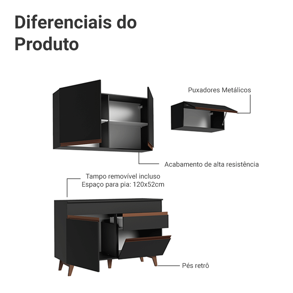 Armário de Cozinha Compacta 190cm Preto Reims Madesa 04