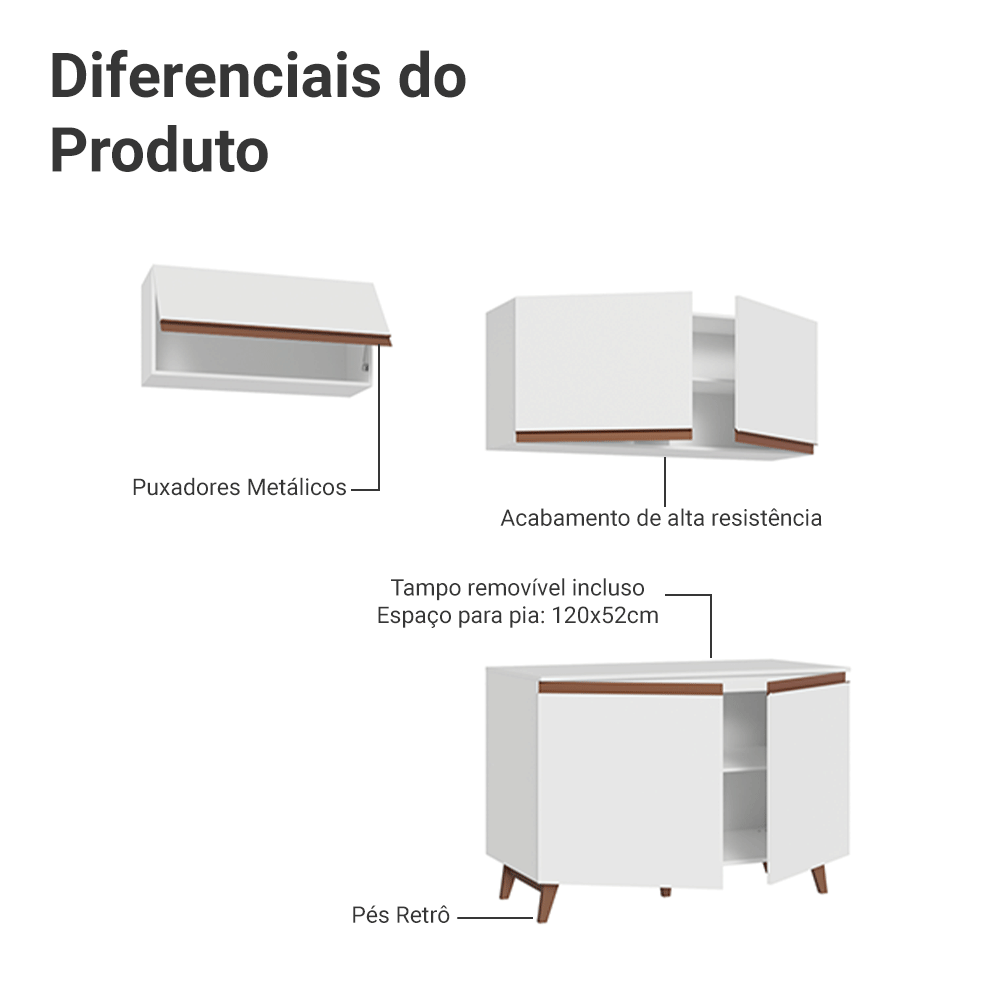 Armário de Cozinha Compacta 190cm Branco Reims Madesa 08
