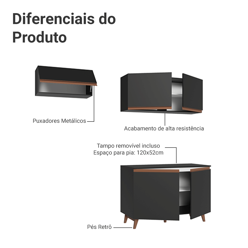 Armário de Cozinha Compacta 190cm Preto Reims Madesa 08