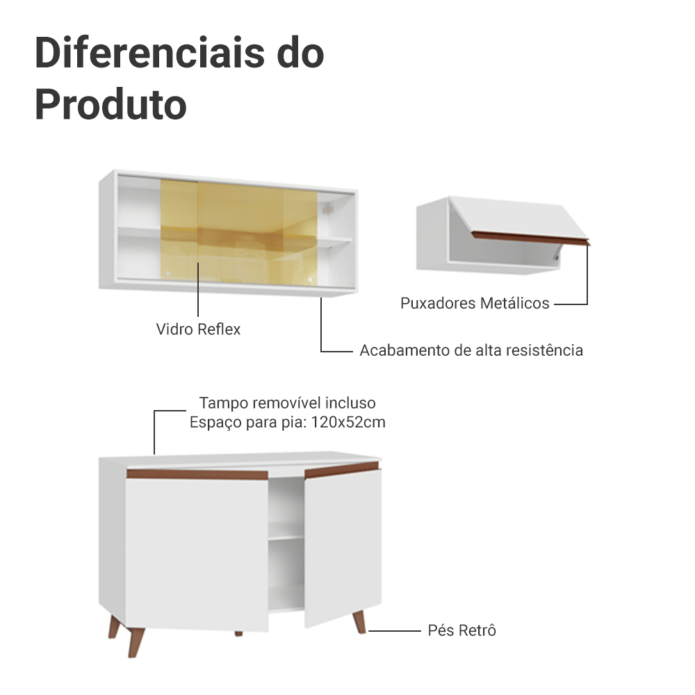 Armário de Cozinha Compacta 190cm Branco Reims Madesa 09