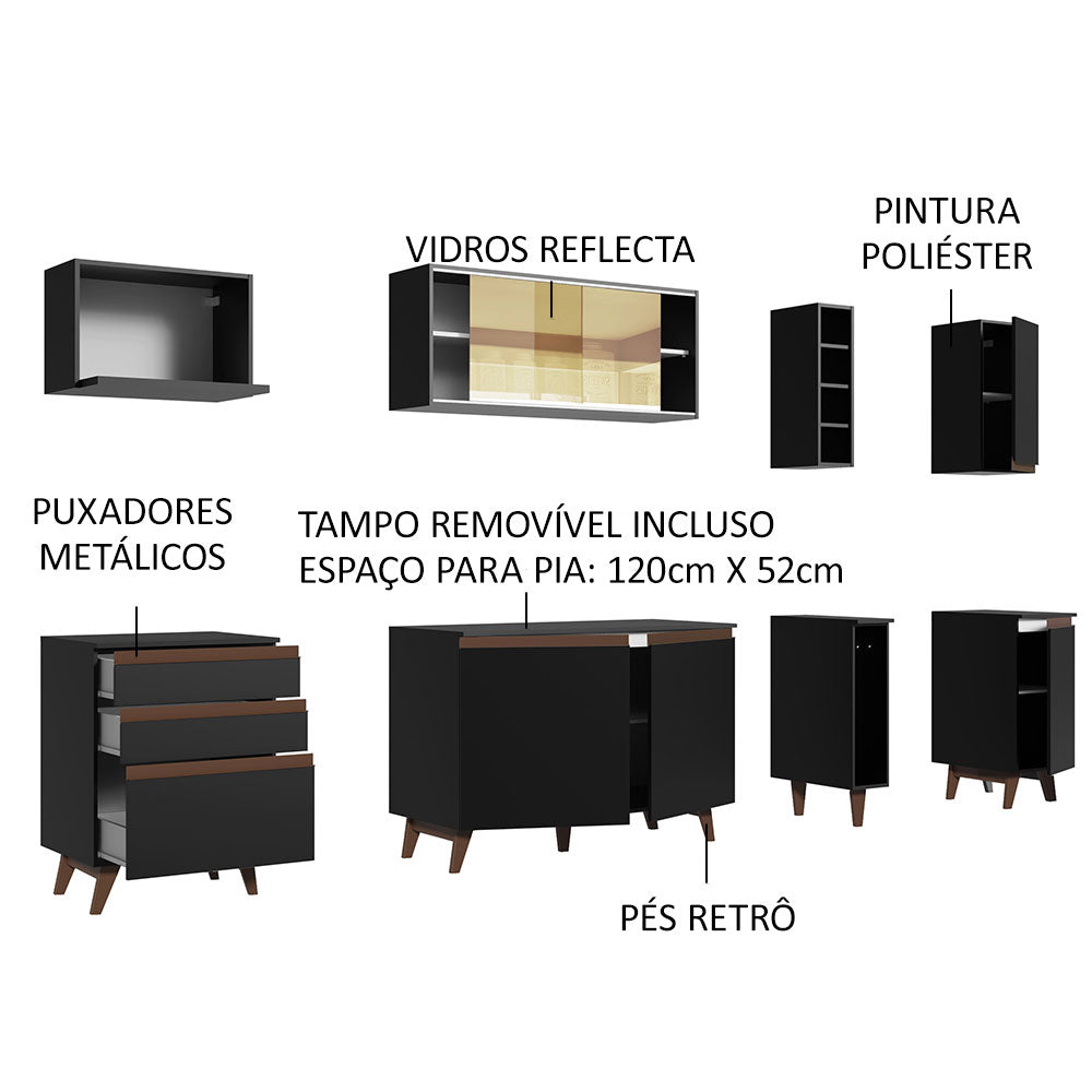 Armário de Cozinha Completa 235cm Preto Reims Madesa 01