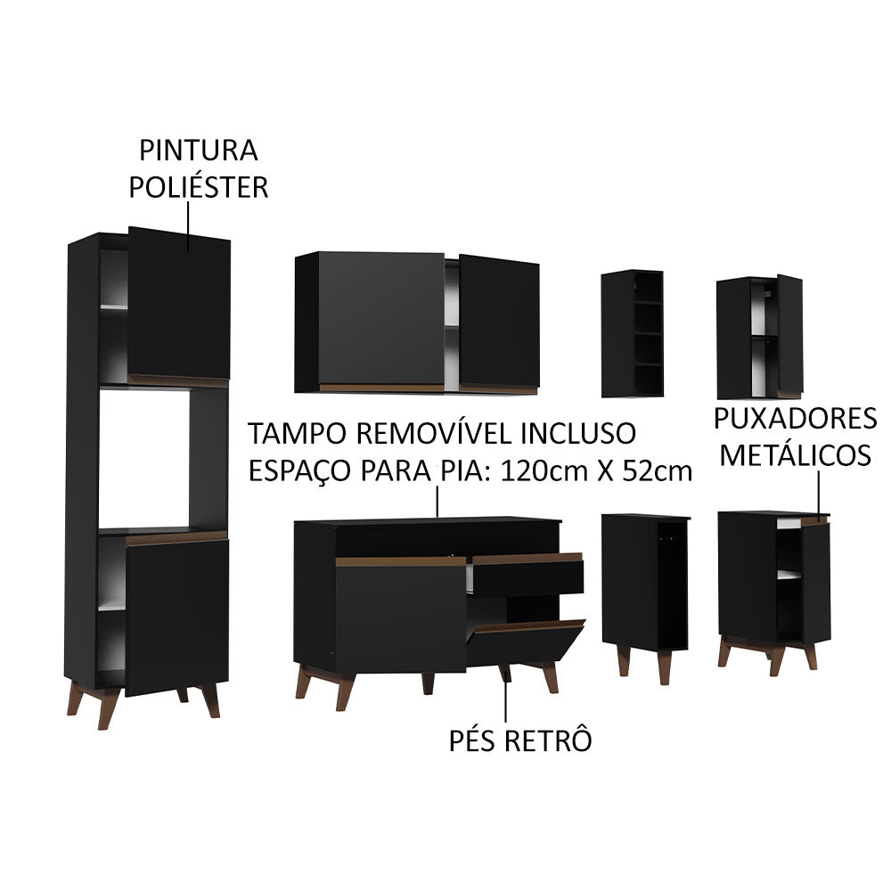 Armário de Cozinha Completa 235cm Preto Reims Madesa 02