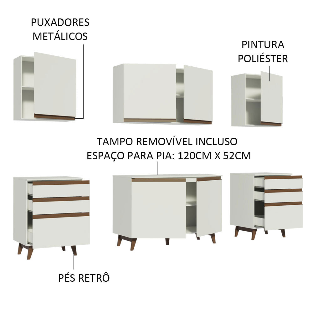 Armário de Cozinha Completa 240cm Branco Reims Madesa 02