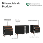 Kit com Três Balcões de Cozinha 2 Portas 6 Gavetas (com tampo) Preto Reims Madesa