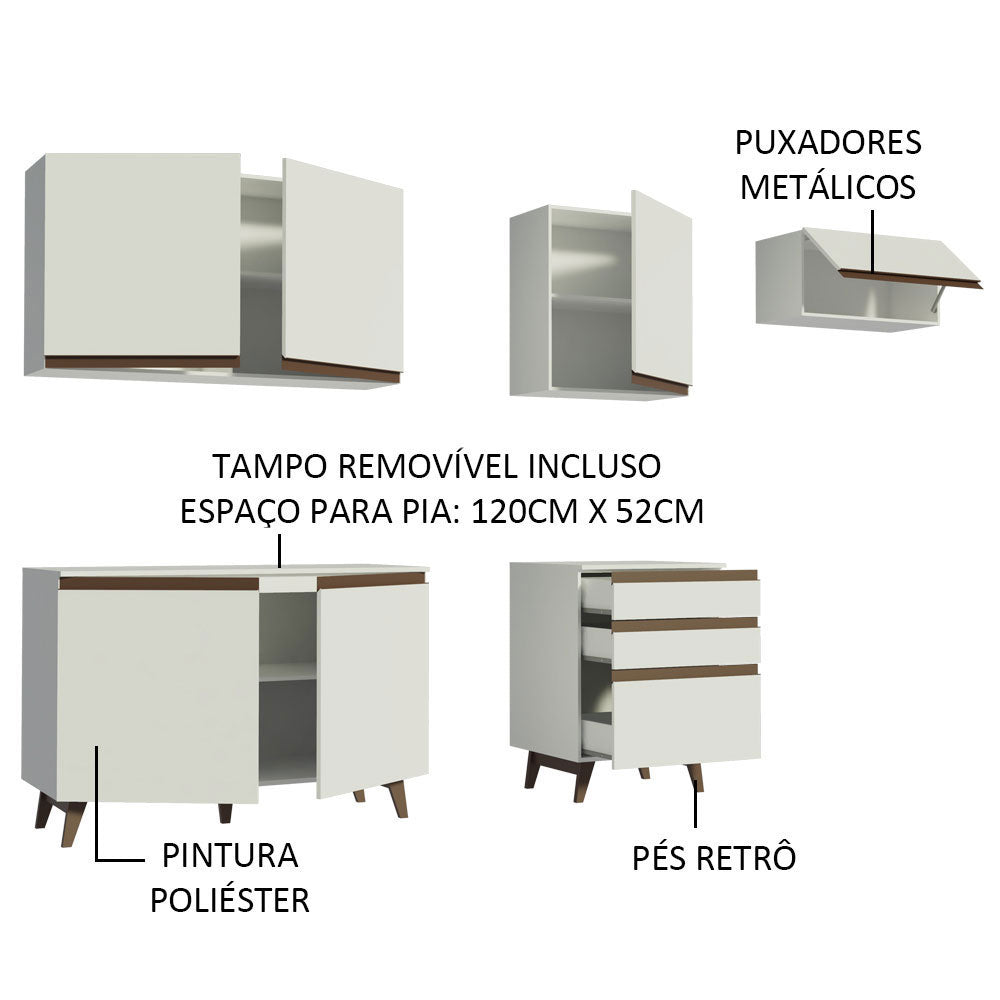 Armário de Cozinha Completa 250cm Branco Reims Madesa 02