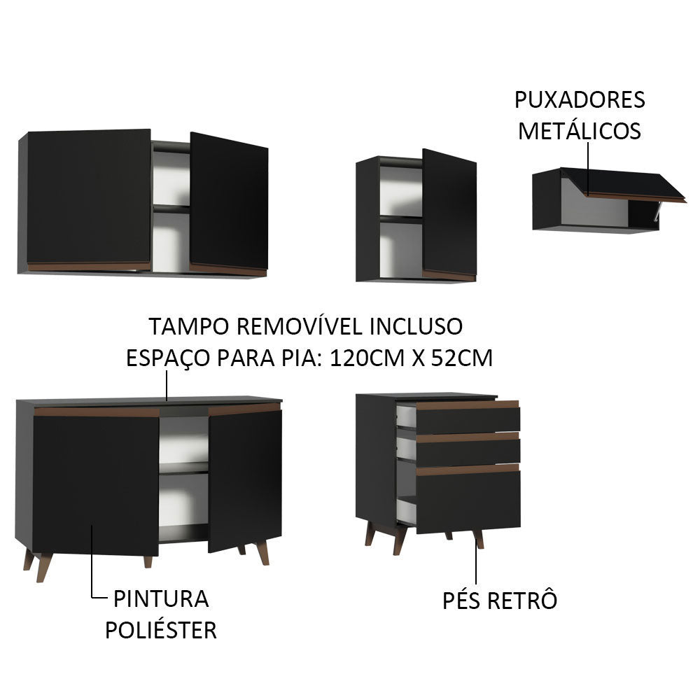 Armário de Cozinha Completa 250cm Preto Reims Madesa 02